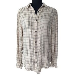 YoungLA Plaid Button Down Shirt Womens S Beige Normcore Capsule Minimalist